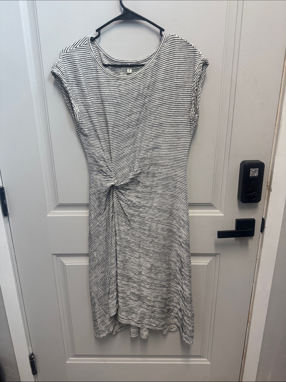 Max Studio Black & White Striped Twist-Front Midi Dress